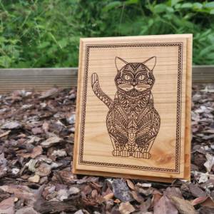 Katze Bild Holz süß, Dekoration Holz Tier, Holzbrett Tiermotiv, Dekorationsartikel aus Holz, Katze Baby süß, Deko Katze Bild 1