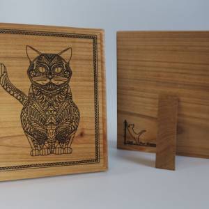 Katze Bild Holz süß, Dekoration Holz Tier, Holzbrett Tiermotiv, Dekorationsartikel aus Holz, Katze Baby süß, Deko Katze Bild 3