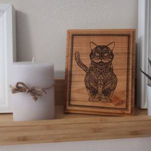 Katze Bild Holz süß, Dekoration Holz Tier, Holzbrett Tiermotiv, Dekorationsartikel aus Holz, Katze Baby süß, Deko Katze Bild 4
