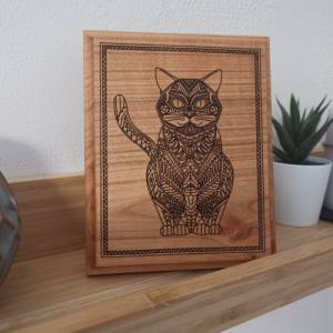 Katze Bild Holz süß, Dekoration Holz Tier, Holzbrett Tiermotiv, Dekorationsartikel aus Holz, Katze Baby süß, Deko Katze Bild 6