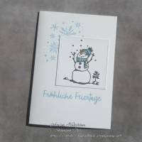 Weihnachtskarte: Fröhliche Feiertage ~ Schneemann & Eiskristalle ~ 10,5 x 14,85 cm Bild 1