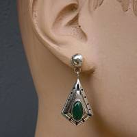 Vintage 925 Silber Ohrringe mit grünem Achat Bild 6