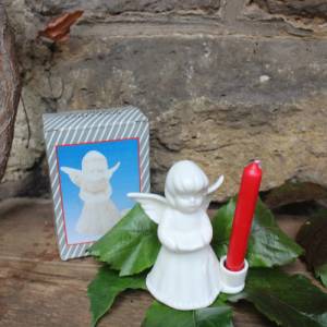 Engel Kerzenhalter weiß Porzellanfigur Vintage Bild 4