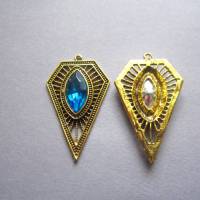 2x Charms Anhänger mit einem Kristall in Marquise Form 2 Farben zur Auswahl Altgold Bild 3