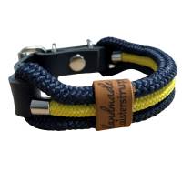 Hundehalsband, Tauhalsband, verstellbar, dunkelblau, gelb, Verschluss mit Leder und Schnalle, für kleine Hunde Bild 1