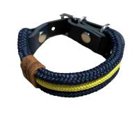 Hundehalsband, Tauhalsband, verstellbar, dunkelblau, gelb, Verschluss mit Leder und Schnalle, für kleine Hunde Bild 2