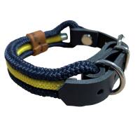 Hundehalsband, Tauhalsband, verstellbar, dunkelblau, gelb, Verschluss mit Leder und Schnalle, für kleine Hunde Bild 3