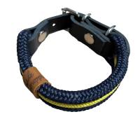 Hundehalsband, Tauhalsband, verstellbar, dunkelblau, gelb, Verschluss mit Leder und Schnalle, für kleine Hunde Bild 4