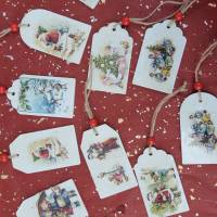 Geschenkanhänger aus Holz - Weihnachten - Faserpapier - Reispapier - Decoupage - Serviettentechnik Bild 10