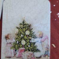 Geschenkanhänger aus Holz - Weihnachten - Faserpapier - Reispapier - Decoupage - Serviettentechnik Bild 4