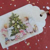 Geschenkanhänger aus Holz - Weihnachten - Faserpapier - Reispapier - Decoupage - Serviettentechnik Bild 7