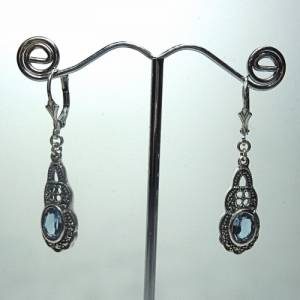 Edle ART DECO Silber Hänge Ohrringe mit Aquamarin in Ovalschliff Bild 3