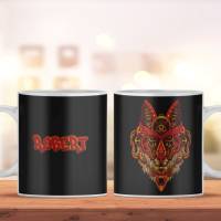 Personalisierte Tasse mit Namen und Wolf Motiv Steampunk Style | Bedruckte Keramik Kaffeetasse | Spülmaschinenfest Bild 1