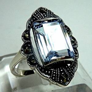 Silber Aquamarin Ring mit Markasit Bild 3