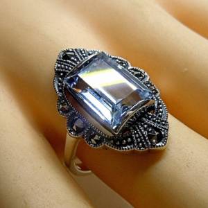 Silber Aquamarin Ring mit Markasit Bild 4