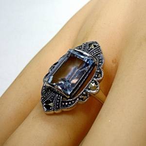 Silber Aquamarin Ring mit Markasit Bild 5