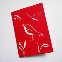 Weihnachtskarte Faltkarte handgemacht Rotweiß mit Vogel Bild 1