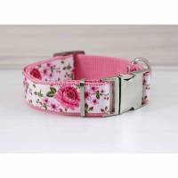 Hundehalsband mit Rosen, rosa und weiß, Blumen, Hund, Haustier, Welpe, romantisch, floral Bild 1