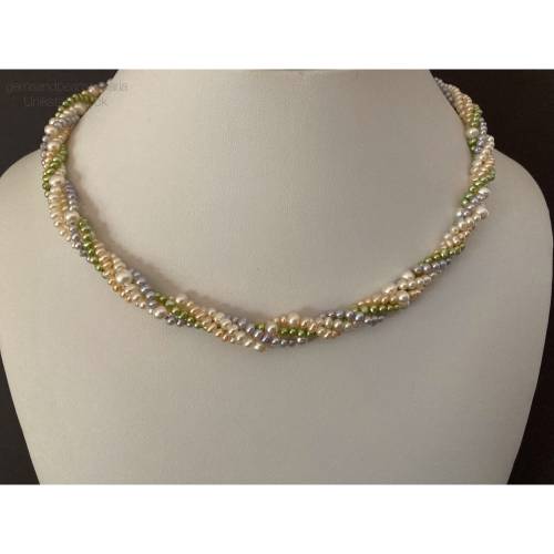 Bunte Perlenkette, vier Reihen, Verschluss: Si925, Geschenk für Frauen, Brautschmuck, Handarbeit aus Bayern