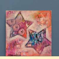 STERNENDUO - abstraktes Acrylgemälde mit Sternen auf Leinwand 29cmx29cmx3,4cm Bild 6