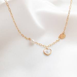 Herz Kette, Herz Halskette Perlmutt, Kette rosegold Herz Anhänger, Geschenk für sie, Weihnachtsgeschenk Frau Bild 1