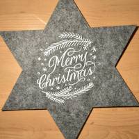 Sternuntersetzer/Platzset aus Filz mit der Aufschrift Merry Christmas, Weihnachten in rot und grau Bild 2