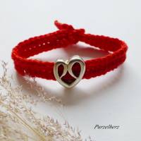 Gehäkeltes Armband mit Metallperle Herz - Häkelarmband,Damenarmband,Geschenk,rot,silber Bild 1