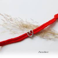 Gehäkeltes Armband mit Metallperle Herz - Häkelarmband,Damenarmband,Geschenk,rot,silber Bild 2