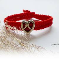 Gehäkeltes Armband mit Metallperle Herz - Häkelarmband,Damenarmband,Geschenk,rot,silber Bild 3