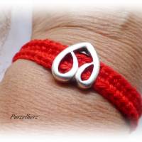 Gehäkeltes Armband mit Metallperle Herz - Häkelarmband,Damenarmband,Geschenk,rot,silber Bild 4