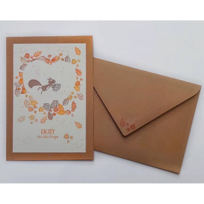 Karte, Klappkarte, gestempelt, braun, cats on appletrees, Karte mit Umschlag, 