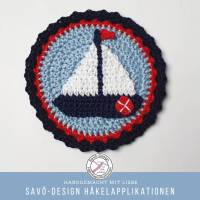 maritimer Aufnäher mit Segelboot, gehäkelter Button,Applikation Schultüte 10 cm Farbwahl Bild 1