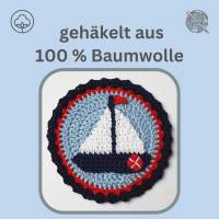 maritimer Aufnäher mit Segelboot, gehäkelter Button,Applikation Schultüte 10 cm Farbwahl Bild 4