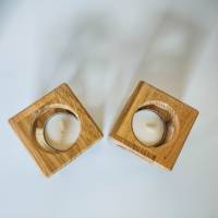 2er Set Design Teelichthalter Cube aus Holz | Holzdekoration für Kerzen aus Massivholz | Eichenholz Teelichthalter Bild 3