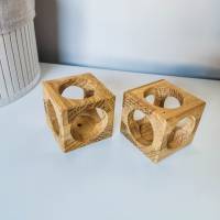 2er Set Design Teelichthalter Cube aus Holz | Holzdekoration für Kerzen aus Massivholz | Eichenholz Teelichthalter Bild 4