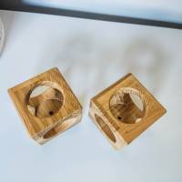 2er Set Design Teelichthalter Cube aus Holz | Holzdekoration für Kerzen aus Massivholz | Eichenholz Teelichthalter Bild 5