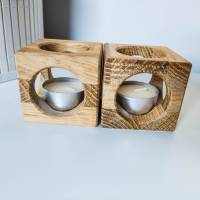 2er Set Design Teelichthalter Cube aus Holz | Holzdekoration für Kerzen aus Massivholz | Eichenholz Teelichthalter Bild 6