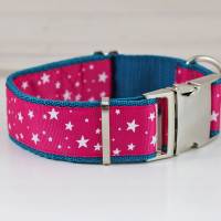 Hundehalsband oder Hundegeschirr mit Sterne, pink und türkis, petrolblau Bild 1