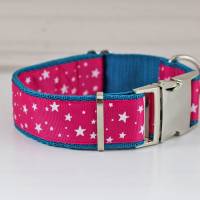 Hundehalsband oder Hundegeschirr mit Sterne, pink und türkis, petrolblau Bild 2