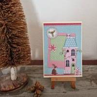 Weihnachtskarte - buntes Haus - Hase - Weihnachten Bild 1