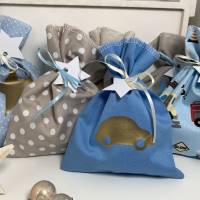 Adventskalender Auto blau beige  Kalender Advent selber befüllen Säckchen Baumwolle Taschen Tüten Türchen Weihnachten Bild 1