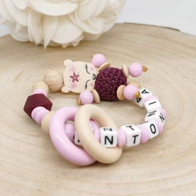 Greifling mit Name Reh Mädchen Greifring Weinrot