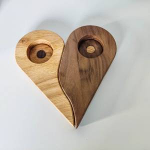 Teelichthalter Herz für 2 Teelichter aus Holz | Holzdekoration für Kerzen aus Massivholz | Eiche und Nuss Teelichthalter Bild 4