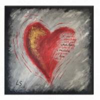 Originales Acryl Wandbild Herz mit Spruch | abstrakte Malerei Liebe| rot grau schwarz | handgemaltes Unikat Bild 1