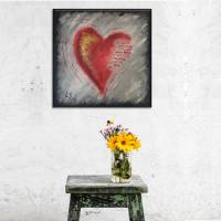 Originales Acryl Wandbild Herz mit Spruch | abstrakte Malerei Liebe| rot grau schwarz | handgemaltes Unikat Bild 3