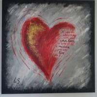 Originales Acryl Wandbild Herz mit Spruch | abstrakte Malerei Liebe| rot grau schwarz | handgemaltes Unikat Bild 6