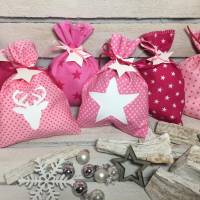 Adventskalender Stern pink Kalender Advent selber befüllen Säckchen Baumwolle Taschen Tüten Türchen Weihnachten Bild 1