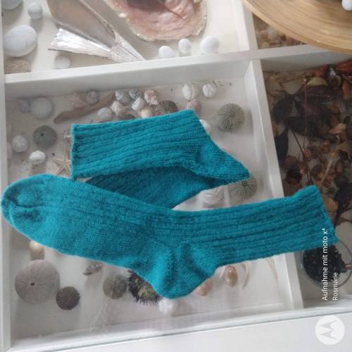 Socken handgestrickt mit elastischem Muster, Größe 42/43, Wollsocken, Damensocken, Herrensocken, petrolgrün