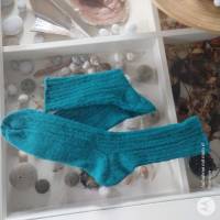 Socken handgestrickt mit elastischem Muster, Größe 42/43, Wollsocken, Damensocken, Herrensocken, petrolgrün Bild 1