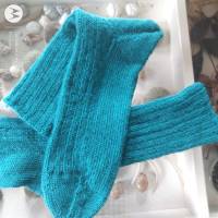 Socken handgestrickt mit elastischem Muster, Größe 42/43, Wollsocken, Damensocken, Herrensocken, petrolgrün Bild 3
